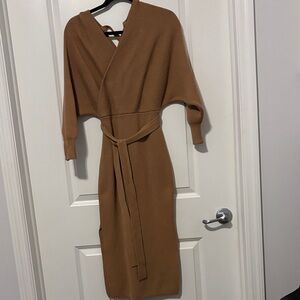 Elegant Brown Knit Wrap Dress